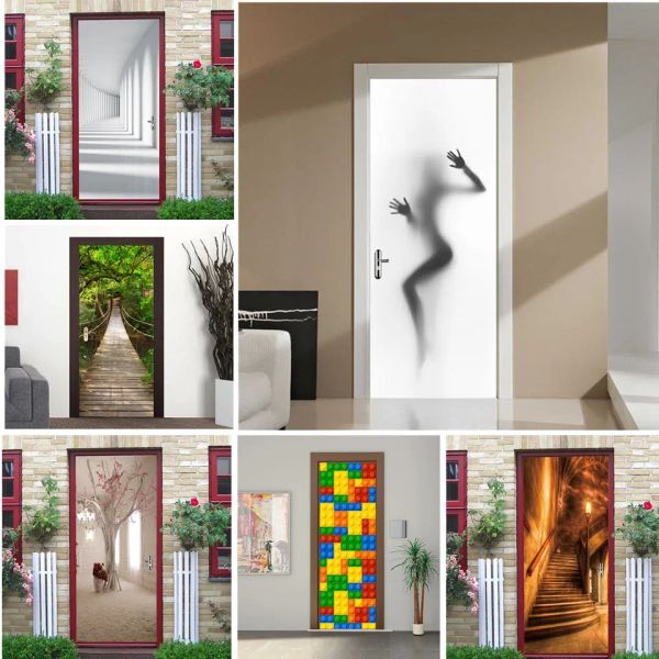 Sculptures 3D Sexy Fille Autocollant De Porte Décor À La Maison Salon Chambre Art Affiche Murale Stickers Peler Et Coller Papier Peint Vinyle Deursticker