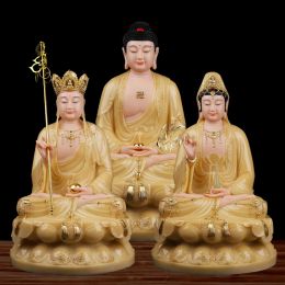 Sculptures 3P HOME sanctuaire décor culte protection haute qualité Jade XI FANG SANSHENG statue de Bouddha Amitabha Guanyin ksitigarbha bodhisattva