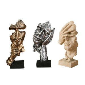 Sculptures 3pcs statue abstraite résine bourse ornements sculpture figurines figurines face caractère nordique artisan