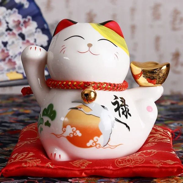 Sculptures 4 pouces en céramique Maneki Neko Figurine chat chanceux tirelire Fortune chat ornement tirelire Feng Shui cadeau d'affaires