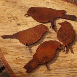 Sculpturen 4-pack roestige patina metalen vogelsilhouetten tuinhek decor specht land tuin kunst tuindecoratie metalen vogel