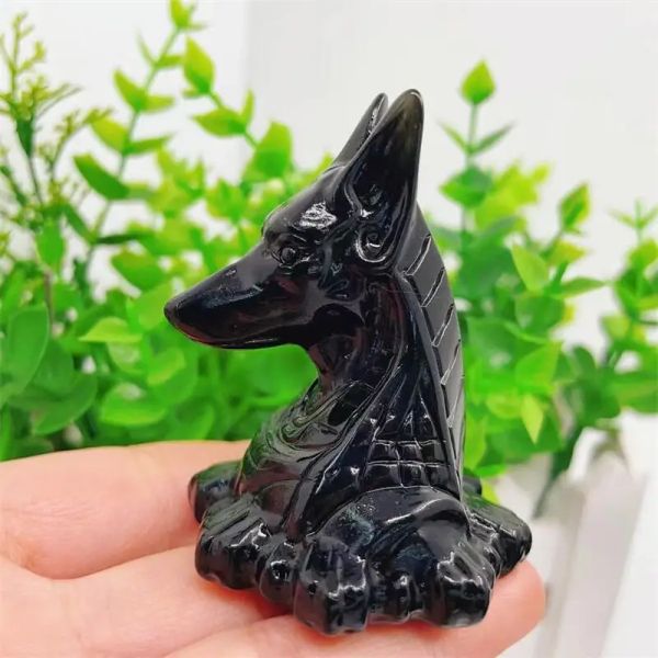 Sculptures 5,7 cm noires naturelles obsidien anubis cristaux sculptés à la main Stones guérir les ornements minéraux polis décoration de maison 1pcs