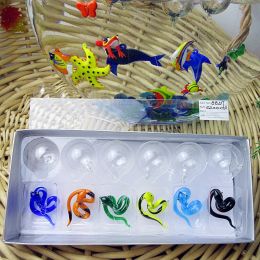 Sculptures 6 pièces Style Murano multicolore flottant verre poissons figurines décorations d'aquarium pendentif à breloques mignon serpent minuscule statue ornements