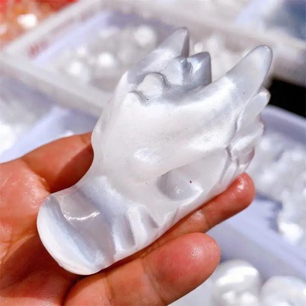 Sculptures 7.5 cm naturel sélénite Dragon crâne cristal guérison cristal sculpture mode décorations pour la maison chanceux pierre cadeau 1 pièces