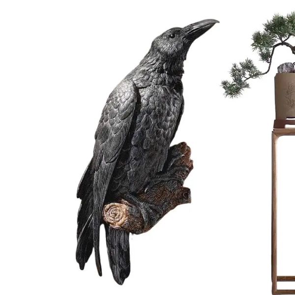 Sculptures 8 pouces résine corbeaux noirs perche sculpture murale corbeaux réalistes jardin suspendus ornements gothique corbeau statue décor pour branche d'arbre