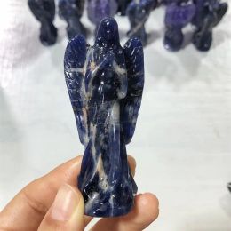 Sculptures 8 cm naturel bleu sodalite ange figurine sculptée à la main pierre de guérison pierre précieuse Reiki décor à la maison cristal artisanat cadeaux 1 pièces