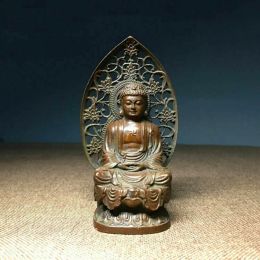 Sculptures 9cm bouddhisme antique bronze sculpté sakyamuni amitabha tathagata statue de bouddha