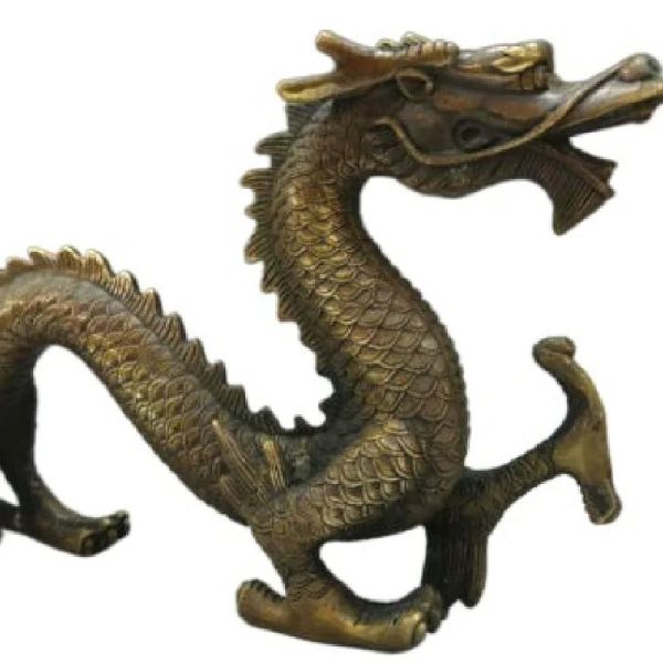 Sculptures antique bronze Bouddha dragon statue feng shui sculpture de statue de dragon réaliste