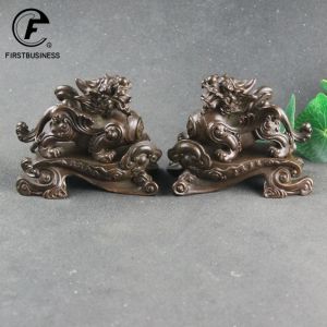 Sculpturen Antiek Brons Chinees Mythisch Beest Standbeeld GROTE Ornamenten Vintage Koper 1 Paar Lucky Bixie Figuren Bureaudecoratie Thee Huisdieren