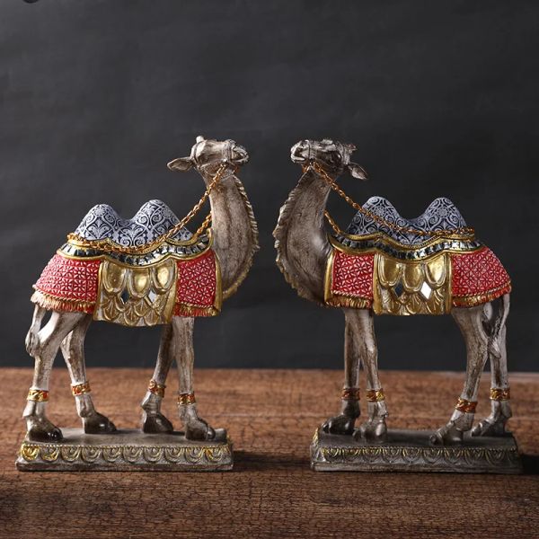 Sculptures aqumotic silk route désert chameau figurines figurines animaux résine artisanat ornements de bureau micro-paysage décoration de Noël