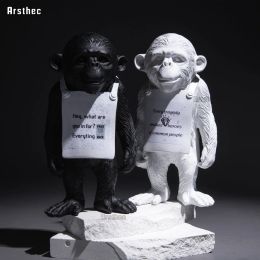 Sculptures arsthec banksy gorille résine street art artisanat sculpture noir blanc singe décoration salon armoire figurines intérieure