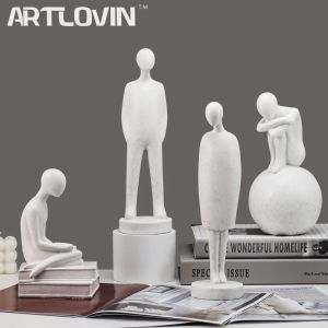 Sculptures ARTLOVIN Statue de Personnes Abstraites Figurines en résine de Table Sculptures de Lecture Moderne Blanc décoration de la Maison Ornements Vintage Gris