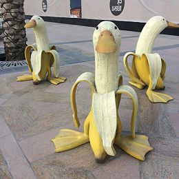 Sculptures Canard Banane Décoration De Jardin Créative Sculptures Cour Ornement Vintage Statues De Maison Mignon Fantaisie Pelé Canard Banane Artisanat
