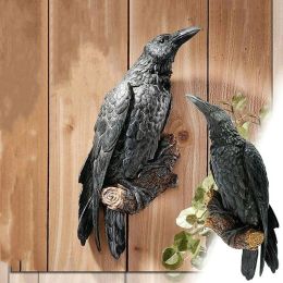 Sculptures Corbeau Noir Perche Résine Tenture Murale Statue Oiseau Corbeau Sculpture Halloween Créatif Extérieur Jardin Patio Animal Décoration Cadeau