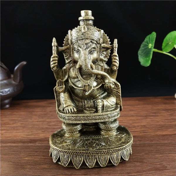 Sculptures Couleur Bronze Ganesha Statue Sculpture Grands Ornements en résine Hindou éléphant Dieu Bouddha Statues Cadeaux Chanceux Figurine décoration de la Maison