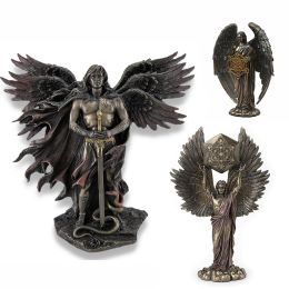 Sculpturen gebronsde seraphim hars beelden Sixwinged Guardian Angel met zwaard en slang grote vleugels engel standbeeld thuis ambachten ornamenten