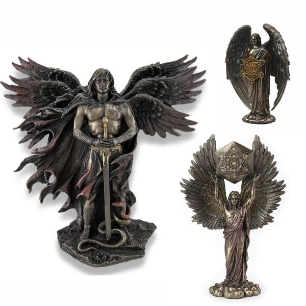 Sculptures statues de résine de séraphins bronzés ange gardien sixwing avec épée et serpent big wings ange statue artisanat ornements artisanat