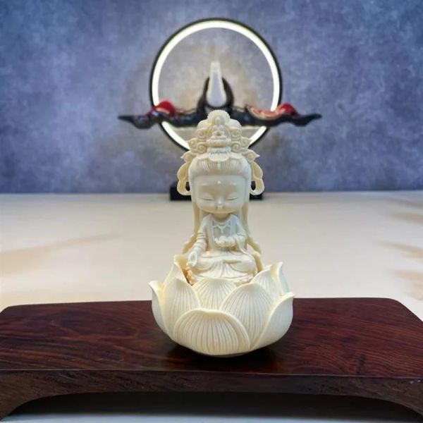 Sculptures Dessin animé Lotus Guanyin Sculpture Statue, résine Art Sculpture de haute qualité mignon maison chambre bureau Figure Figurine livraison gratuite