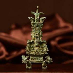 Sculpturen Chinese antieke collectie klein standbeeld oude lotus kraan vierkante pot kunstsculptuur Lente en herfst Strijdende Staten Bronsoorlog
