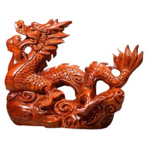 Sculpturen Chinese Draak Versiering Indoor Desktop Decor Standbeelden Stijl Ambachtelijke Kantoor Beeldje Houten Dier Peer Ornament