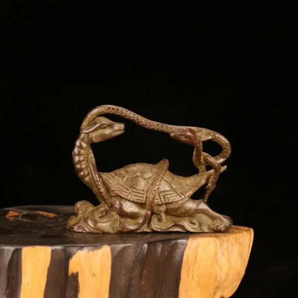 Esculturas Feng Shui chino Tortuga de latón puro Serpiente Malvada Xuanwu Bestia Dios Estatua Adornos antiguos Decoraciones decorativas
