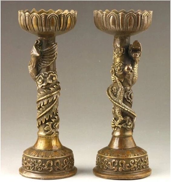 Esculturas Estatuas de pares de candelabros de cellino de bronce y phoenix dragón fino chino