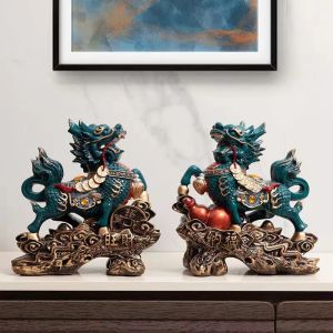 Sculptures Chinois Kirin Chanceux Statue Dominatrice Animal Maison Salon Décoration Résine Art Moderne Sculpture Accessoires Cadeau Statue