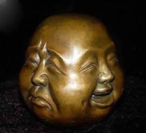 Sculpturen verzamelobjecten zeldzame Chinese Tibet Brass 4 gezichten Boeddha kopstandbeeld cijfers 5x6cm