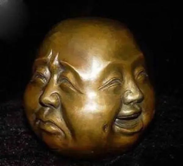 Sculptures Collectibles Rare Chinois Tibet Brass 4 Faces Bouddha Head Statue Figures 5x6cm