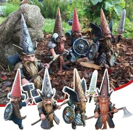 Sculptures créatives à barbe à barbecue Gnome Knight Casque complet tenant l'épée Gnome Warrior Home Decor, Outdoor Garden Statue Resin Craft Ornement
