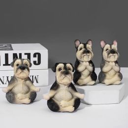 Sculpturen Creatieve Yoga Schnauzer Hars Ambachten Hond Standbeeld Woonkamer Decor Miniaturen Beeldjes Woondecoratie Kantoor Desktop Ornamenten