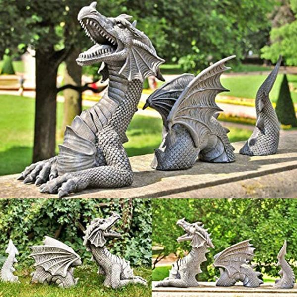 Sculptures Dragon Sculptures Résine Géante Pelouse Sculpture Gothique Fantaisie Figures Art Jardin Patio Statues Jardin Décoration Accessoires Outils