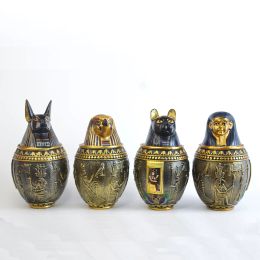 Sculptures Dieu égyptien Pet Cendres Boîte Décoration Kanopic Peut Ornements Décor À La Maison Anubis Pharaon Réservoir De Stockage Sculpture Statue Figure