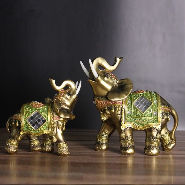 Sculptures statue d'éléphant, chanceux feng shui vert éléphant sculpture richesse figurine pour le bureau de décoration du bureau à domicile cadeau