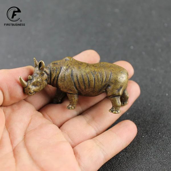 Sculptures Figurine animal européen créatif cuivre cadeaux statue décor de table pour bureau décorations pour la maison rhinocéros Statue bureau ornement