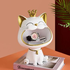 Sculptures Fortune Cat Key Holder Figurine Candy Strys Sculpture Animal Sculpture non toxique Inoffensive Supplies Momening For Home Living Room