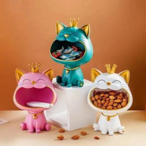 Sculptures Fortune Crown Big Mouth Cat Entrée Clé Clé Tray Ornement décoratif, Sculpture cadeau de luxe Luxury Luxury Sculpture