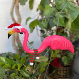 Sculpturen Tuinfeest Roze Kerstmuts Flamingo Ornament Kerst Festival Sfeer Plastic Standbeeld Decor Huis Tuin Gazon Decoraties Geschenken