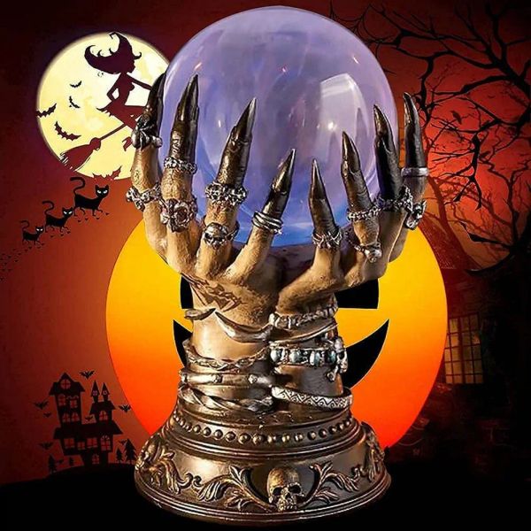 Sculptures Boule de cristal céleste d'Halloween Boule de plasma en verre Boule clignotante magique électrostatique, décoration gothique, personnalité effrayante, décoration d'intérieur