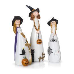 Sculptures de décoration de sorcière d'Halloween en résine, chapeau de sorcière, chat, fantôme, corbeau et citrouille, figurines pour ornements de vacances et de fête