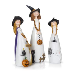 Sculpturen Halloween Heks Decoratie Hars Ambachten, Heksenhoed, Kat, Spook, Kraai en Pompoen Decor Beeldjes voor Vakantie en Feestornamenten