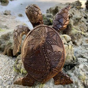 Esculturas Estatua De Tortuga Hawaiana Escultura De Madera Artesanías Decorativas Creatividad Adornos De Escritorio Simulación Animal Decoración De Jardín