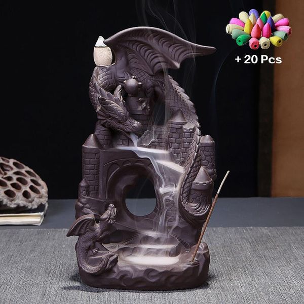 Sculptures d'encens cascade brûleur d'encens en céramique Dragon jeu décoratif cône d'encens mixte cascade décor de salle de fumage