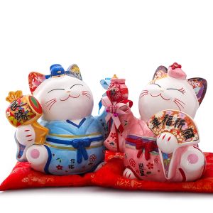 Sculptures japonais céramique maneki neko chanceux chat argent box fortune chat feng shui artisanat centrasse centrale décoration de maison mariage cadeau