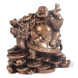 Sculptures riant Bouddha, Feng shui chinois riant Bouddha Riding Dragon Turtle Statue Home Office Ornement décoration attirer la richesse