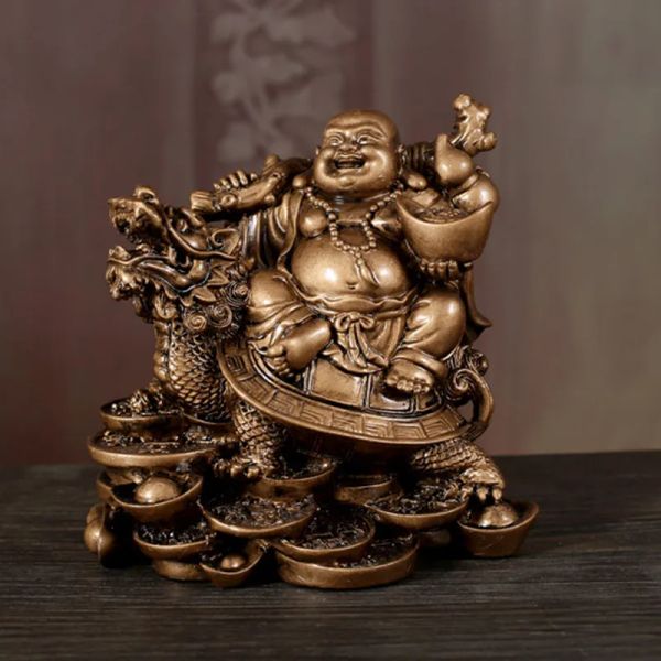 Sculptures Statue de bouddha riant chinois Feng Shui argent Maitreya bouddha Sculpture Figurines ornements cadeau pour la décoration de la maison QDD9848
