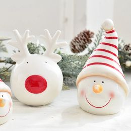 Sculptures Belle décoration de joyeux Noël dessin animé en céramique petit élan bonhomme de neige ornement de bureau pour les célébrations des festivals 87HA