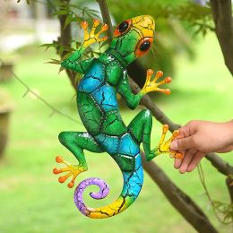 Sculptures en métal Gecko pour décoration de jardin, statues d'extérieur, décoration murale de jardin, accessoires miniatures, sculpture de lézard