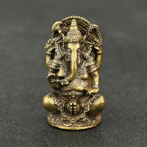 Sculpturen Mini Vintage Messing Ganesha Standbeeld Pocket India Thailand Olifant God Figuur Sculptuur Thuis Bureau Decoratief Ornament Gift