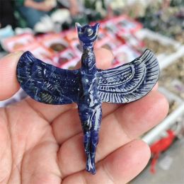 Sculptures Natural Blue Sodalite Angel Goddess Cross Figurine Coupe de guérison Crystal Gemstone Sculpture Collection 1PCS